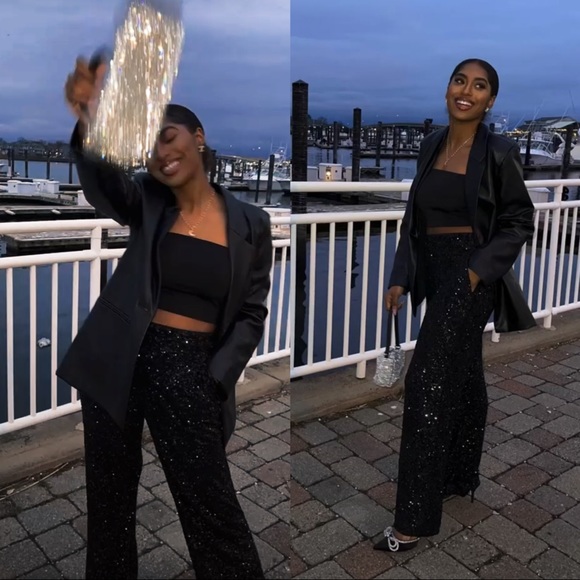 Zara Trendy Shimmery Full-Length Flared Pants - Picture 3 of 8